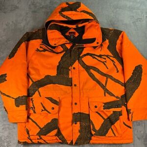 HFC Equipment Mens XL Blaze Orange Camo Hunting Jacket Insulated Hooded Coat